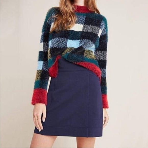 Anthropologie Maeve Piqué Mini Skirt Navy Pockets Zipper Size XSmall - Picture 1 of 10